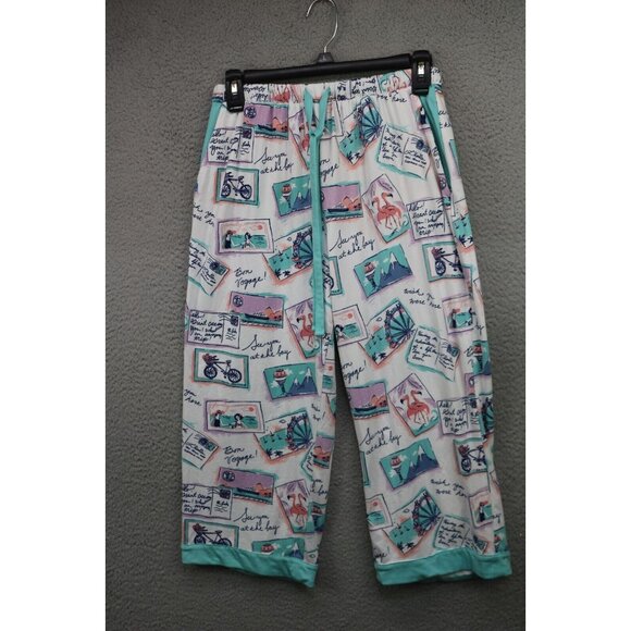 Munki Munki Pajama Set Postcards-Size Medium-Drawstring-Pockets-Capri - Picture 11 of 16
